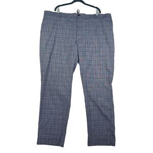 Michael Strahan Modern Fit Dress Pants Men's 48x32 Navy Blue Plaid Stretch